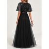 image:imageFormal Dresses Sequin Tulle V Neck A Line Long Dress Prom Evening GownBlack