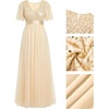 image:imageFormal Dresses Sequin Tulle V Neck A Line Long Dress Prom Evening GownGold