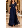 image:imageFormal Dresses Sequin Tulle V Neck A Line Long Dress Prom Evening GownNavy Blue