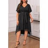 image:imagePlus Size Dresses Wedding Guest Formal Chiffon Short Sleeve High Low DressBlackglitter