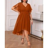 image:imagePlus Size Dresses Wedding Guest Formal Chiffon Short Sleeve High Low DressBurnt Orange