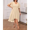 image:imagePlus Size Dresses Wedding Guest Formal Chiffon Short Sleeve High Low DressChampagne