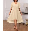 image:imagePlus Size Dresses Wedding Guest Formal Chiffon Short Sleeve High Low DressChampagne