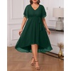 image:imagePlus Size Dresses Wedding Guest Formal Chiffon Short Sleeve High Low DressDark Green