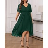image:imagePlus Size Dresses Wedding Guest Formal Chiffon Short Sleeve High Low DressDark Green