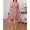 image:imagePlus Size Dresses Wedding Guest Formal Chiffon Short Sleeve High Low DressDusty Pink