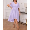 image:imagePlus Size Dresses Wedding Guest Formal Chiffon Short Sleeve High Low DressLavender