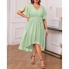 image:imagePlus Size Dresses Wedding Guest Formal Chiffon Short Sleeve High Low DressLight Green