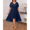 image:imagePlus Size Dresses Wedding Guest Formal Chiffon Short Sleeve High Low DressNavy Blue