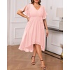 image:imagePlus Size Dresses Wedding Guest Formal Chiffon Short Sleeve High Low DressPink