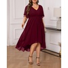 image:imagePlus Size Dresses Wedding Guest Formal Chiffon Short Sleeve High Low DressWine Red