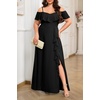 image:imagePlus Size Formal Dresses Off Shoulder Chiffon High Slit Ruffle WeddingBlack