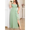 image:imagePlus Size Formal Dresses Off Shoulder Chiffon High Slit Ruffle WeddingSage Green