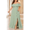 image:imagePlus Size Formal Dresses Off Shoulder Chiffon High Slit Ruffle WeddingSage Green