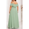 image:imagePlus Size Formal Dresses Off Shoulder Chiffon High Slit Ruffle WeddingSage Green