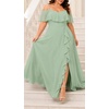 image:imagePlus Size Formal Dresses Off Shoulder Chiffon High Slit Ruffle WeddingSage Green