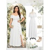 image:imagePlus Size Formal Dresses Off Shoulder Chiffon High Slit Ruffle WeddingWhite