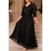 image:imagePlus Size Formal Dresses V Neck 34 Sleeve Sequin Prom Evening Maxi DressBlack