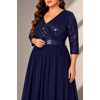 image:imagePlus Size Formal Dresses V Neck 34 Sleeve Sequin Prom Evening Maxi DressNavy Blue