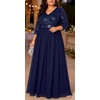 image:imagePlus Size Formal Dresses V Neck 34 Sleeve Sequin Prom Evening Maxi DressNavy Blue
