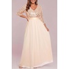 image:imagePlus Size Formal Dresses V Neck 34 Sleeve Sequin Prom Evening Maxi DressRose Gold
