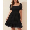 image:imagePlus Size Square Neck Puff Sleeve Swiss Dot Graduation DressBlack