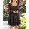 image:imagePlus Size Square Neck Puff Sleeve Swiss Dot Graduation DressBlack Long Sleeve