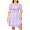 image:imagePlus Size Square Neck Puff Sleeve Swiss Dot Graduation DressPurple