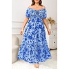 image:imagePlus Size Summer Dresses Off the Shoulder Boho Maxi A Line Long Dress WomenBlue Floral