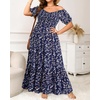 image:imagePlus Size Summer Dresses Off the Shoulder Boho Maxi A Line Long Dress WomenNavy Floral