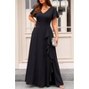 image:imageTalisea Plus Size Formal V Neck Ruffle Sleeve High Slit Evening Maxi DressBlack