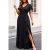 image:imageTalisea Plus Size Formal V Neck Ruffle Sleeve High Slit Evening Maxi DressBlack