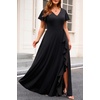 image:imageTalisea Plus Size Formal V Neck Ruffle Sleeve High Slit Evening Maxi DressBlack