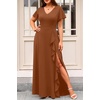 image:imageTalisea Plus Size Formal V Neck Ruffle Sleeve High Slit Evening Maxi DressCoffee