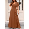 image:imageTalisea Plus Size Formal V Neck Ruffle Sleeve High Slit Evening Maxi DressCoffee