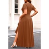 image:imageTalisea Plus Size Formal V Neck Ruffle Sleeve High Slit Evening Maxi DressCoffee