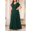 image:imageTalisea Plus Size Formal V Neck Ruffle Sleeve High Slit Evening Maxi DressSparkly Green
