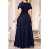 image:imageTalisea Plus Size Formal V Neck Ruffle Sleeve High Slit Evening Maxi DressSparkly Navy Blue