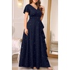 image:imageTalisea Plus Size Formal V Neck Ruffle Sleeve High Slit Evening Maxi DressSparkly Navy Blue