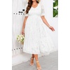 image:imageTalisea Plus Size V Neck Smocked Puff Sleeve Tiered Midi DressWhite