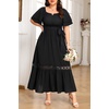 image:imageTalisea Plus Size Wedding Guest Dress Square Neck Flutter Sleeve Maxi DressBlack