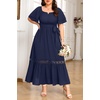 image:imageTalisea Plus Size Wedding Guest Dress Square Neck Flutter Sleeve Maxi DressNavy