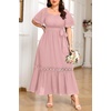 image:imageTalisea Plus Size Wedding Guest Dress Square Neck Flutter Sleeve Maxi DressPink