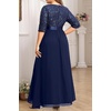 image:imageTalisea Women Plus Size Sequin Formal Evening Gown VNeck Ruffle Maxi DressNavy Blue