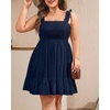 image:imageTalisea Womens Plus Size Eyelet Square Neck Smocked Summer SundressNavy Blue