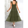 image:imageWomens Wedding Guest Dress Dotted Tulle Smocked Summer Midi SleevelessArmy Green