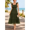 image:imageWomens Wedding Guest Dress Dotted Tulle Smocked Summer Midi SleevelessArmy Green