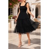 image:imageWomens Wedding Guest Dress Dotted Tulle Smocked Summer Midi SleevelessBlack