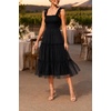 image:imageWomens Wedding Guest Dress Dotted Tulle Smocked Summer Midi SleevelessBlack