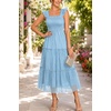 image:imageWomens Wedding Guest Dress Dotted Tulle Smocked Summer Midi SleevelessLight Blue